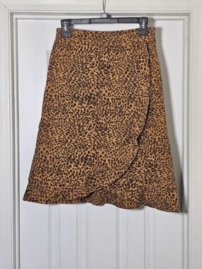 Kettlewell Faux Wrap Animal Print Wrap Skirt - Tan/Brown XS